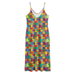 Colorful Autism Awareness Puzzle Print Jersey Midi Cami Dress