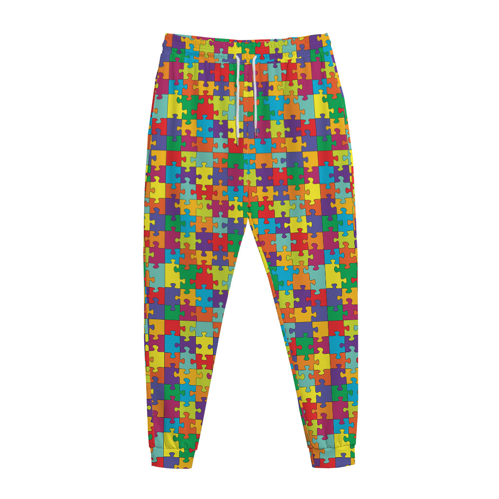 Colorful Autism Awareness Puzzle Print Jogger Pants