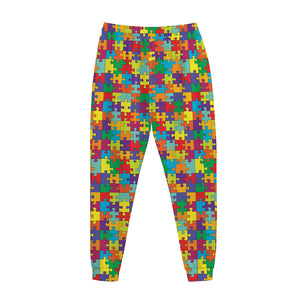 Colorful Autism Awareness Puzzle Print Jogger Pants