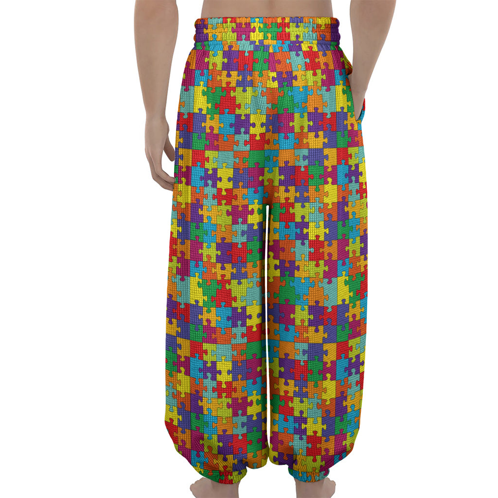 Colorful Autism Awareness Puzzle Print Lantern Pants