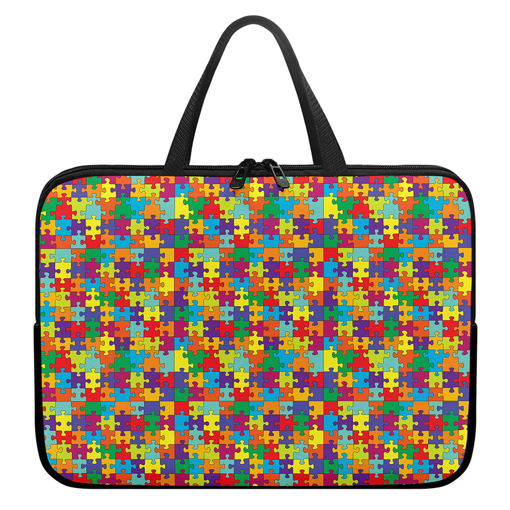 Colorful Autism Awareness Puzzle Print Laptop Sleeve With Handle