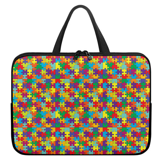Colorful Autism Awareness Puzzle Print Laptop Sleeve With Handle