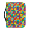 Colorful Autism Awareness Puzzle Print Leather Bible Cover