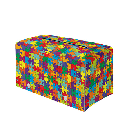 Colorful Autism Awareness Puzzle Print Leather Tissue Box Cover