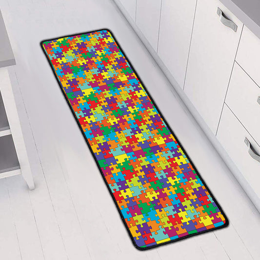 Colorful Autism Awareness Puzzle Print Long Kitchen Mat