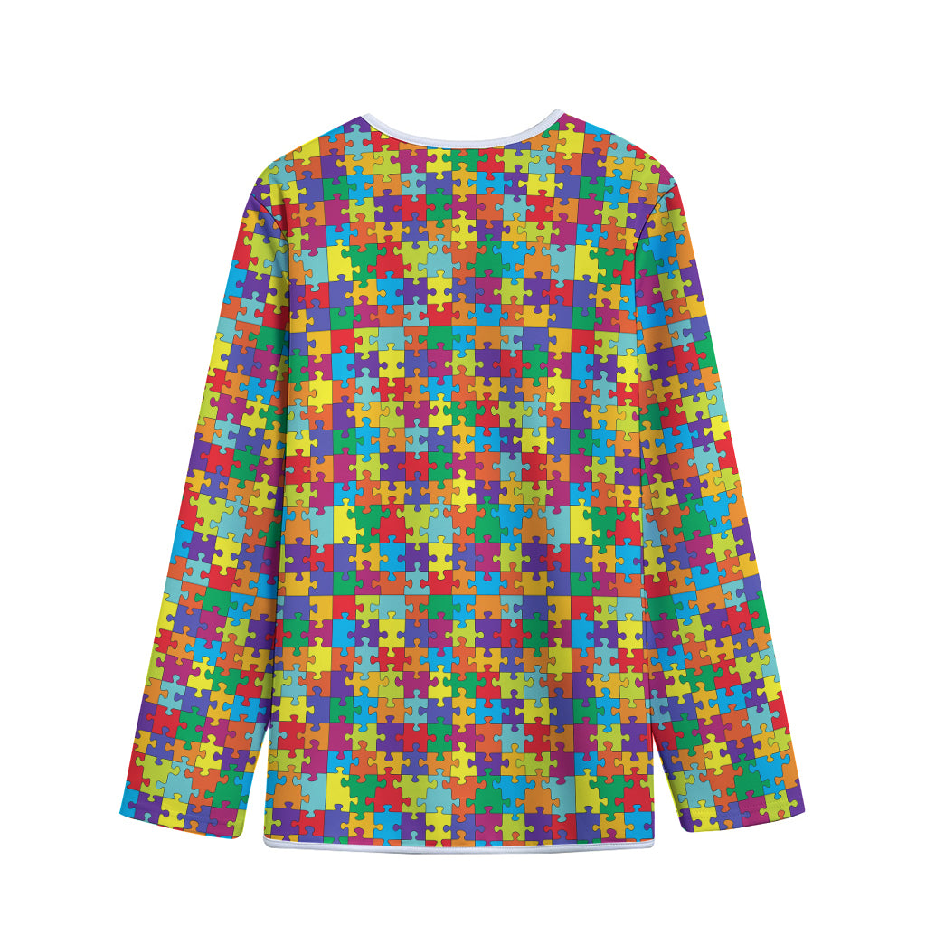 Colorful Autism Awareness Puzzle Print Long Sleeve Short Coat