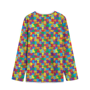 Colorful Autism Awareness Puzzle Print Long Sleeve Short Coat