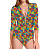 Colorful Autism Awareness Puzzle Print Long Sleeve Swimsuit