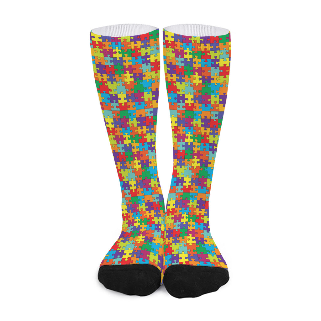 Colorful Autism Awareness Puzzle Print Long Socks