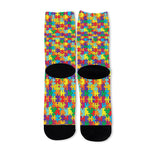 Colorful Autism Awareness Puzzle Print Long Socks