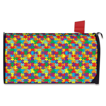 Colorful Autism Awareness Puzzle Print Mailbox Cover