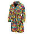 Colorful Autism Awareness Puzzle Print Men's Bathrobe