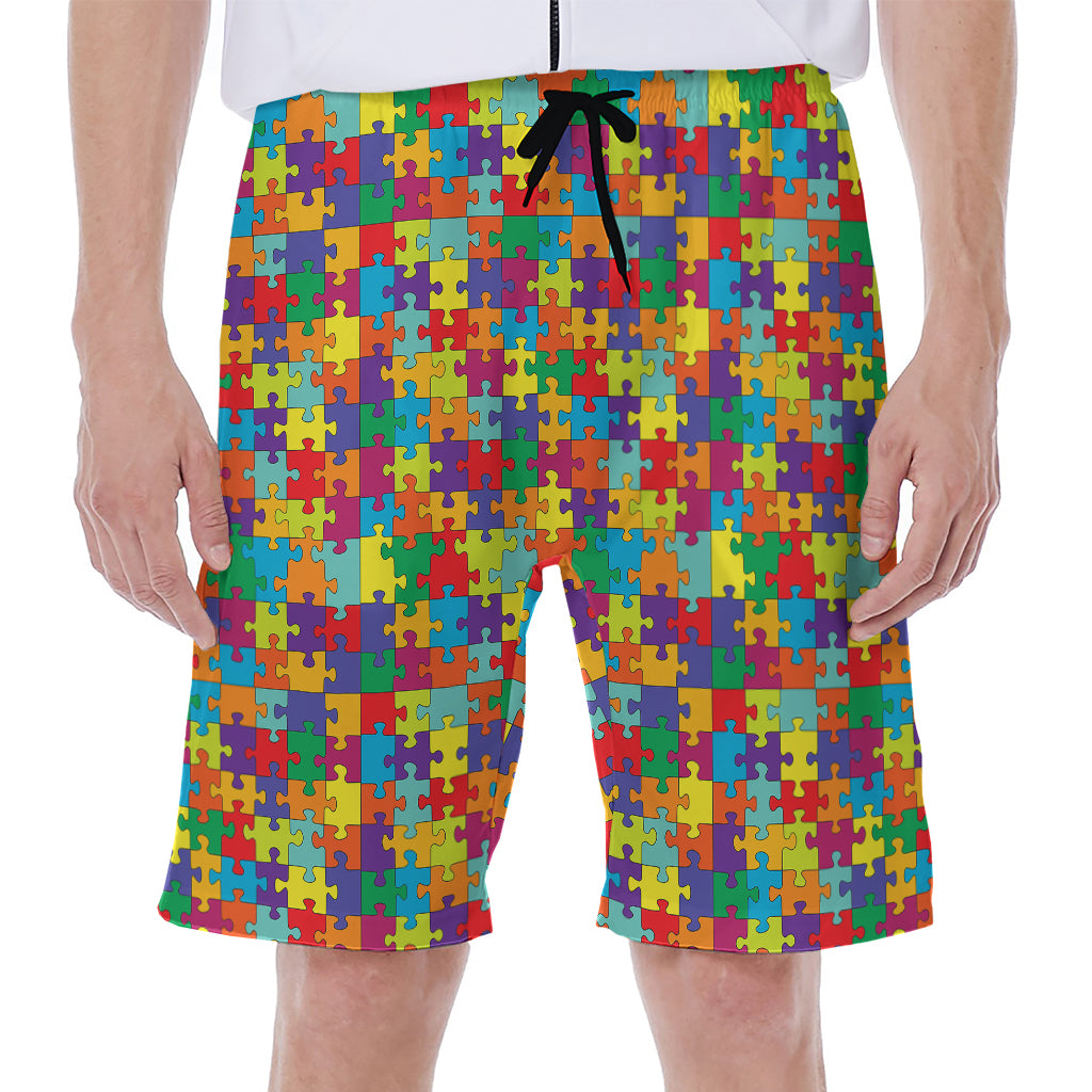 Colorful Autism Awareness Puzzle Print Men's Beach Shorts