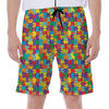 Colorful Autism Awareness Puzzle Print Men's Beach Shorts