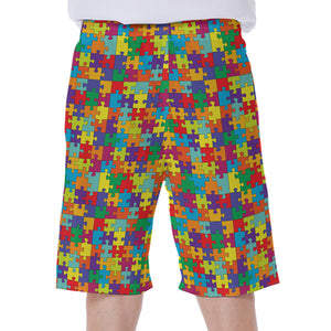 Colorful Autism Awareness Puzzle Print Men's Beach Shorts