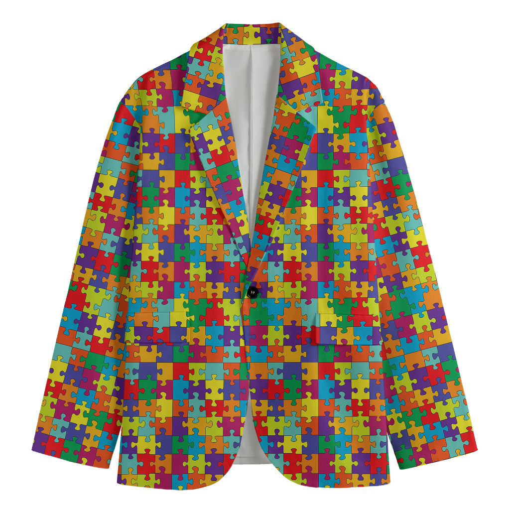 Colorful Autism Awareness Puzzle Print Men's Blazer