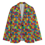 Colorful Autism Awareness Puzzle Print Men's Blazer