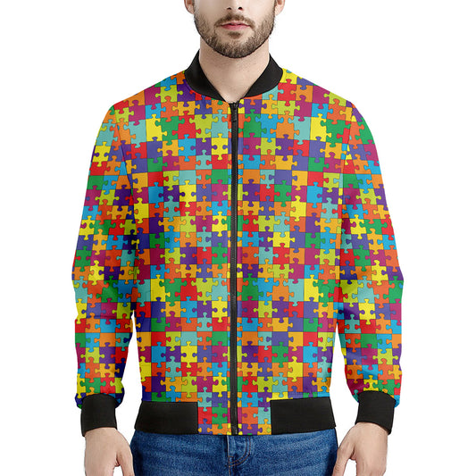 Colorful Autism Awareness Puzzle Print Men's Bomber Jacket