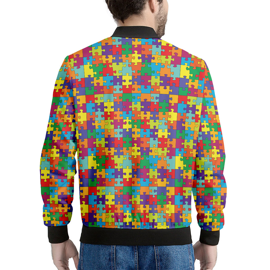 Colorful Autism Awareness Puzzle Print Men's Bomber Jacket