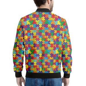 Colorful Autism Awareness Puzzle Print Men's Bomber Jacket