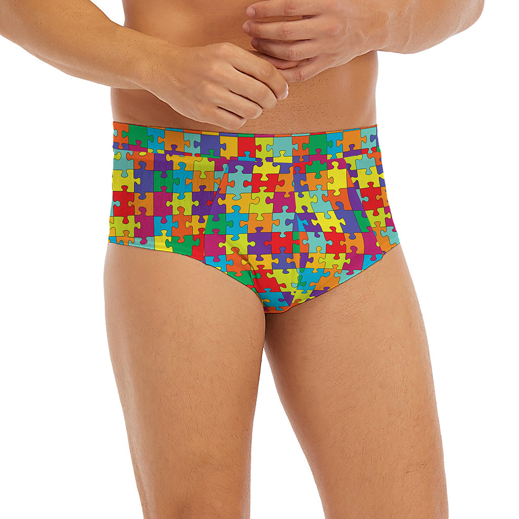 Colorful Autism Awareness Puzzle Print Men's Briefs