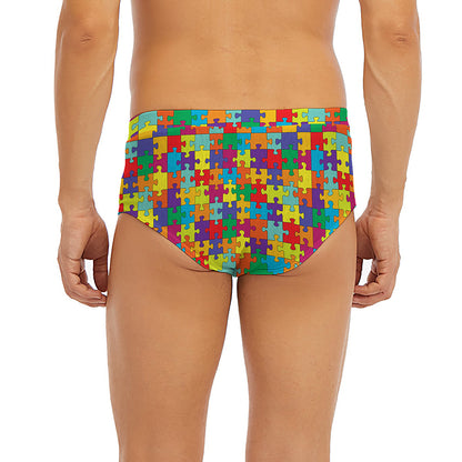Colorful Autism Awareness Puzzle Print Men's Briefs