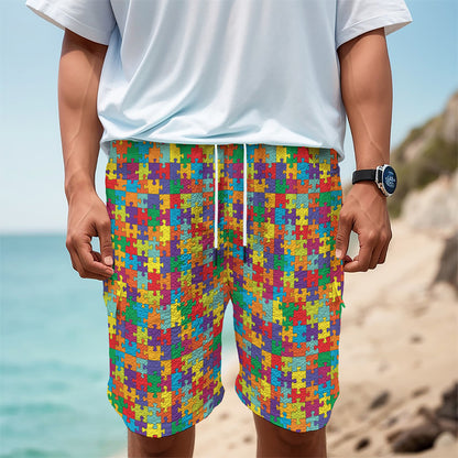 Colorful Autism Awareness Puzzle Print Men's Cargo Shorts