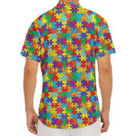 Colorful Autism Awareness Puzzle Print Men's Deep V-Neck Shirt