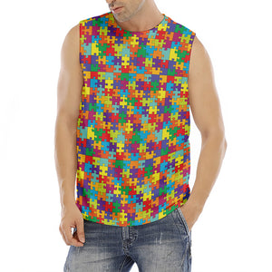 Colorful Autism Awareness Puzzle Print Men's Fitness Tank Top