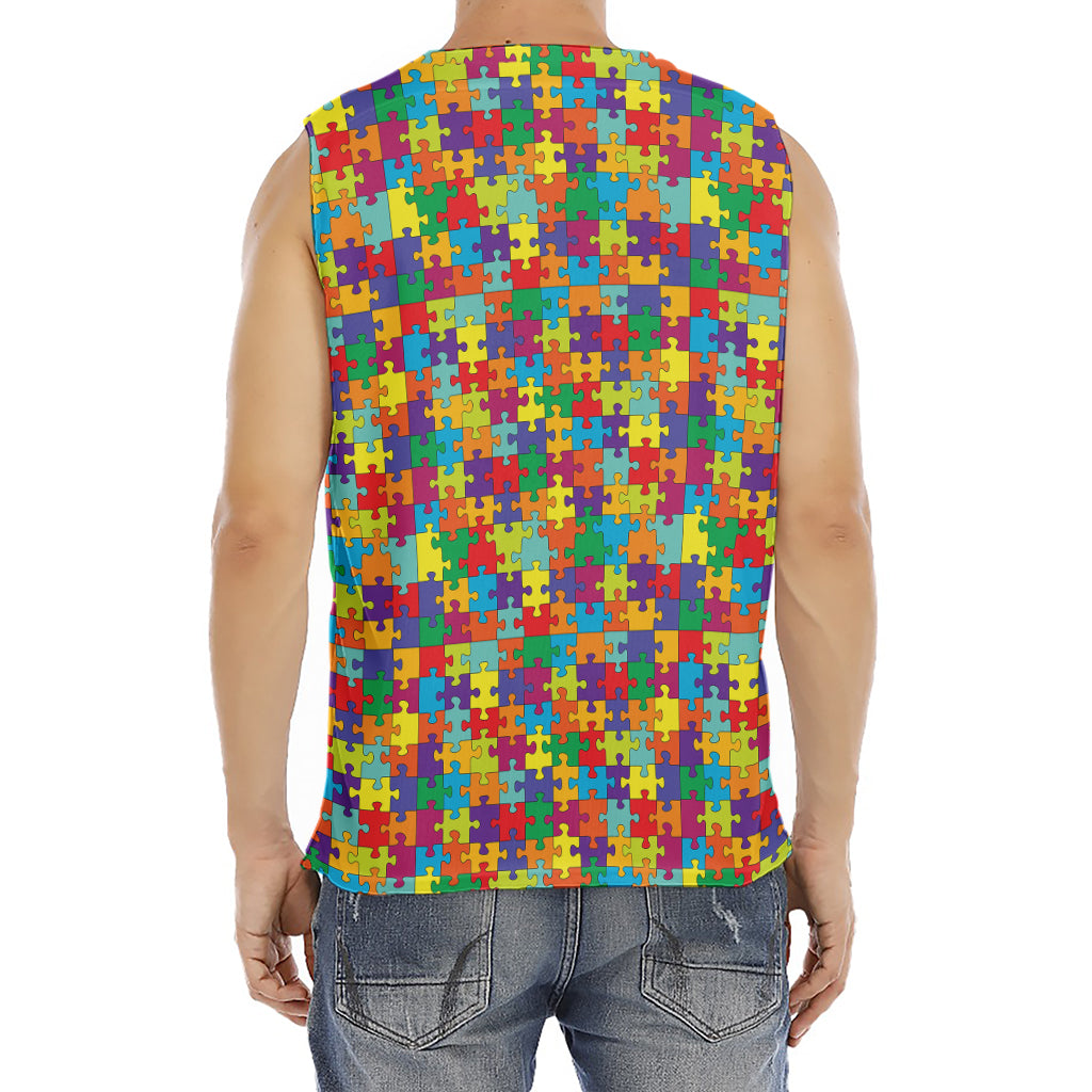 Colorful Autism Awareness Puzzle Print Men's Fitness Tank Top