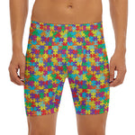 Colorful Autism Awareness Puzzle Print Men's Long Boxer Briefs