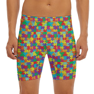 Colorful Autism Awareness Puzzle Print Men's Long Boxer Briefs