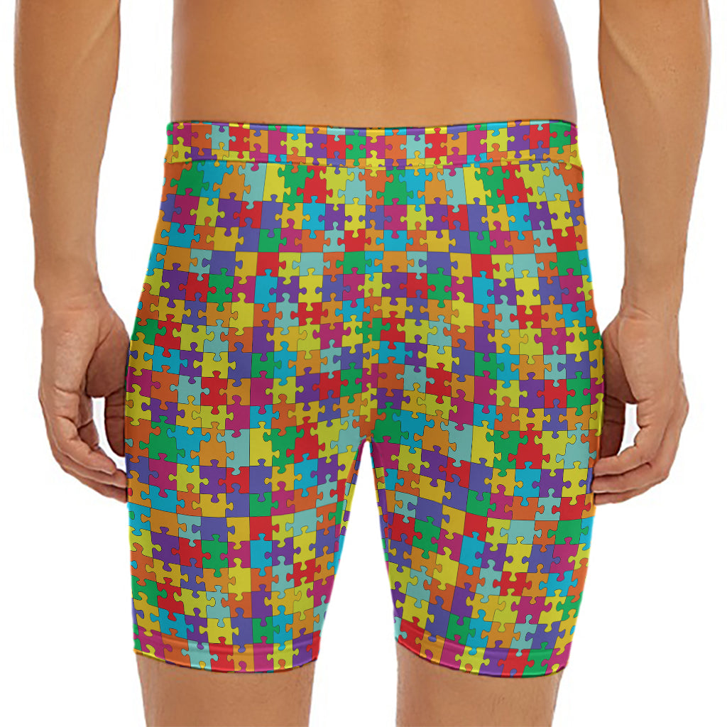 Colorful Autism Awareness Puzzle Print Men's Long Boxer Briefs