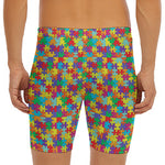 Colorful Autism Awareness Puzzle Print Men's Long Boxer Briefs