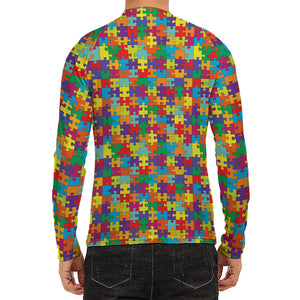 Colorful Autism Awareness Puzzle Print Men's Long Sleeve Rash Guard