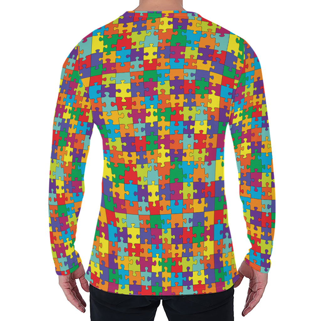 Colorful Autism Awareness Puzzle Print Men's Long Sleeve T-Shirt