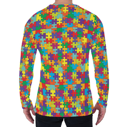 Colorful Autism Awareness Puzzle Print Men's Long Sleeve T-Shirt