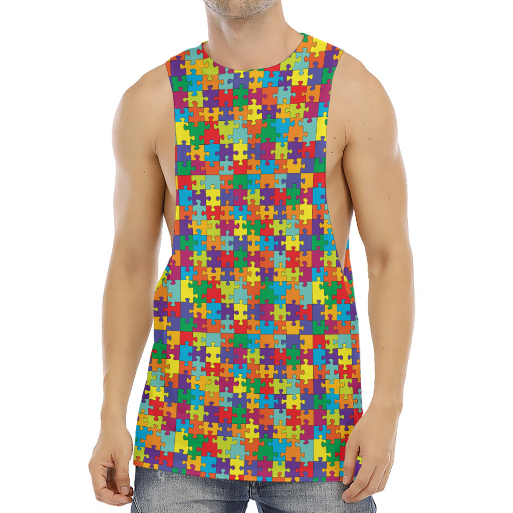 Colorful Autism Awareness Puzzle Print Men's Muscle Tank Top