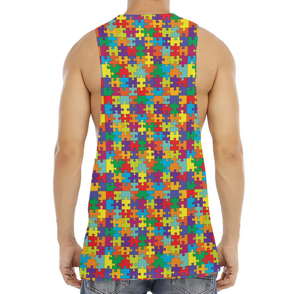 Colorful Autism Awareness Puzzle Print Men's Muscle Tank Top