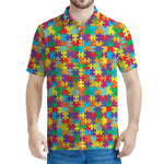 Colorful Autism Awareness Puzzle Print Men's Polo Shirt