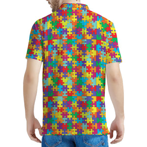 Colorful Autism Awareness Puzzle Print Men's Polo Shirt