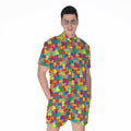 Colorful Autism Awareness Puzzle Print Men's Romper