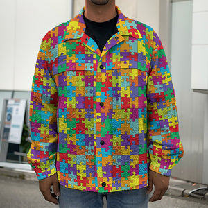 Colorful Autism Awareness Puzzle Print Men's Shirt Jacket