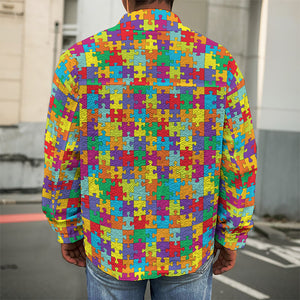 Colorful Autism Awareness Puzzle Print Men's Shirt Jacket