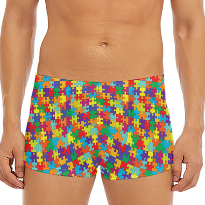 Colorful Autism Awareness Puzzle Print Men's Short Boxer Briefs