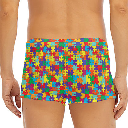 Colorful Autism Awareness Puzzle Print Men's Short Boxer Briefs