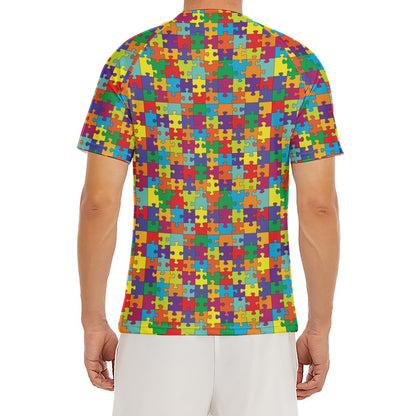 Colorful Autism Awareness Puzzle Print Men's Short Sleeve Rash Guard