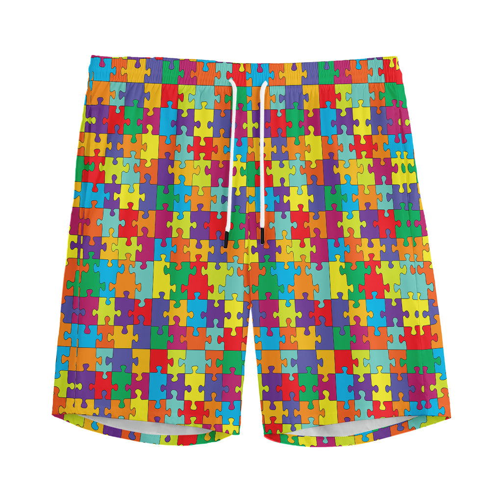 Colorful Autism Awareness Puzzle Print Men's Sports Shorts