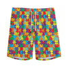 Colorful Autism Awareness Puzzle Print Men's Sports Shorts