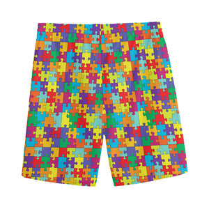 Colorful Autism Awareness Puzzle Print Men's Sports Shorts